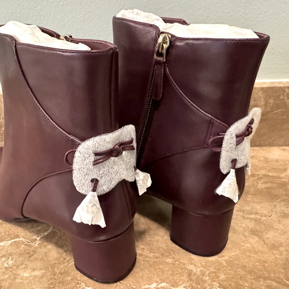 Tory Burch Rich Burgandy Leather Ankle Booties NEW Size 11 - Picture 8 of 14